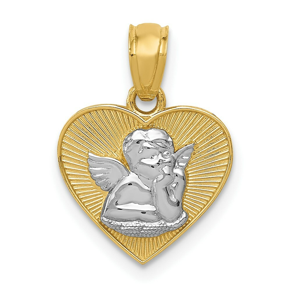 14K Two-tone Gold Two-tone Polished Guardian Angel In Heart
