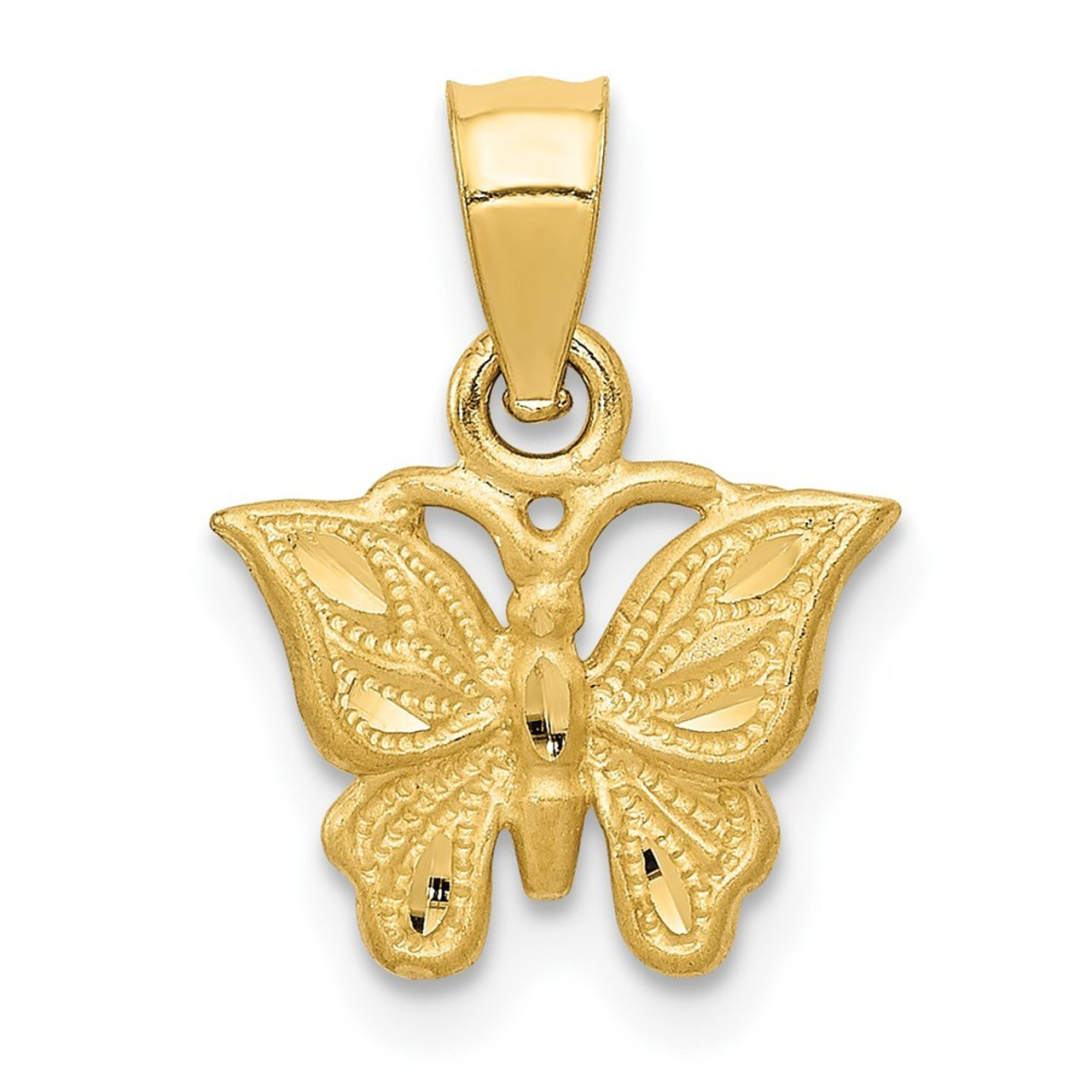 14K Yellow Gold Diamond-cut Butterfly Pendant - (A87-183)