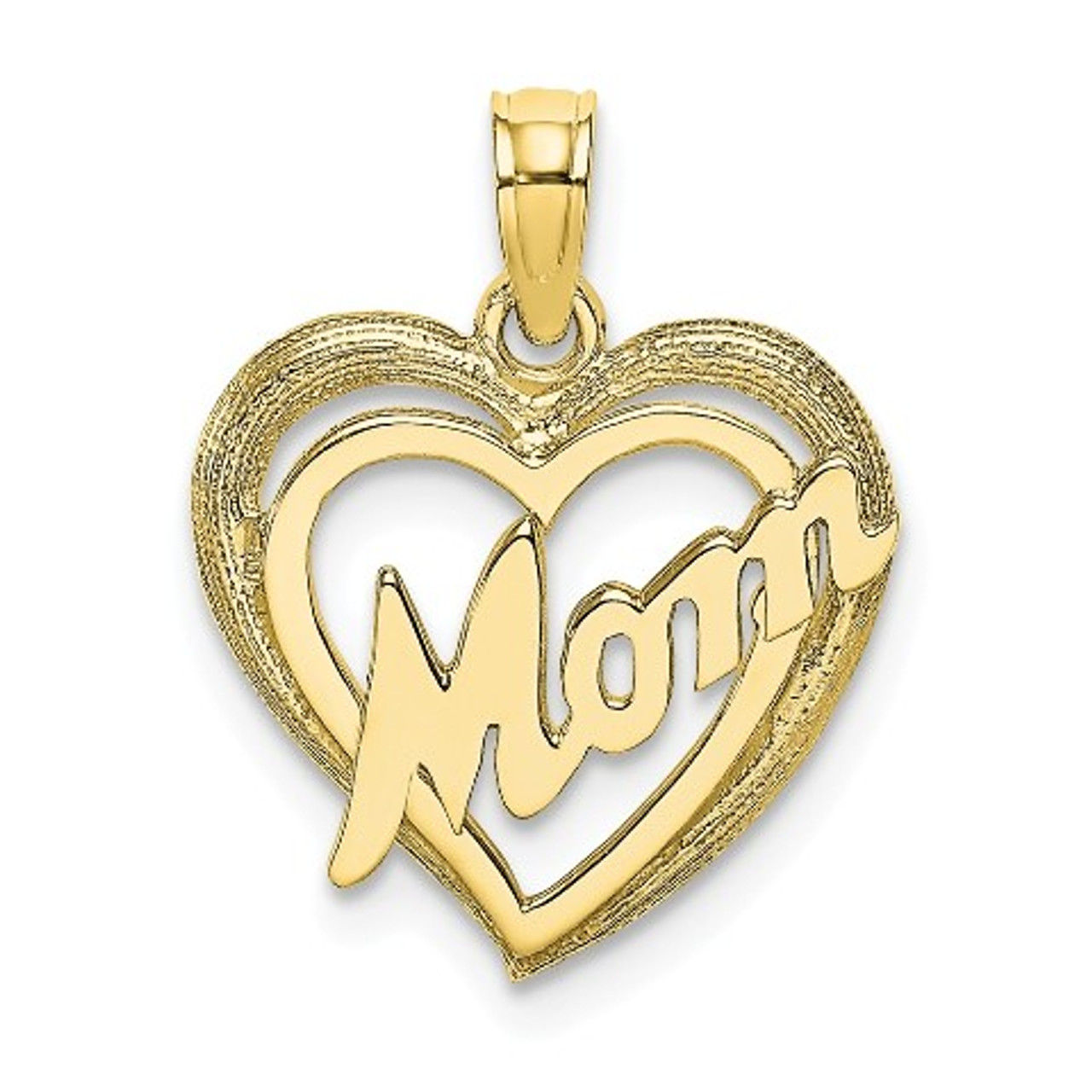 10K Yellow Gold Mom Inside Heart Charm Pendant - (A88-786)