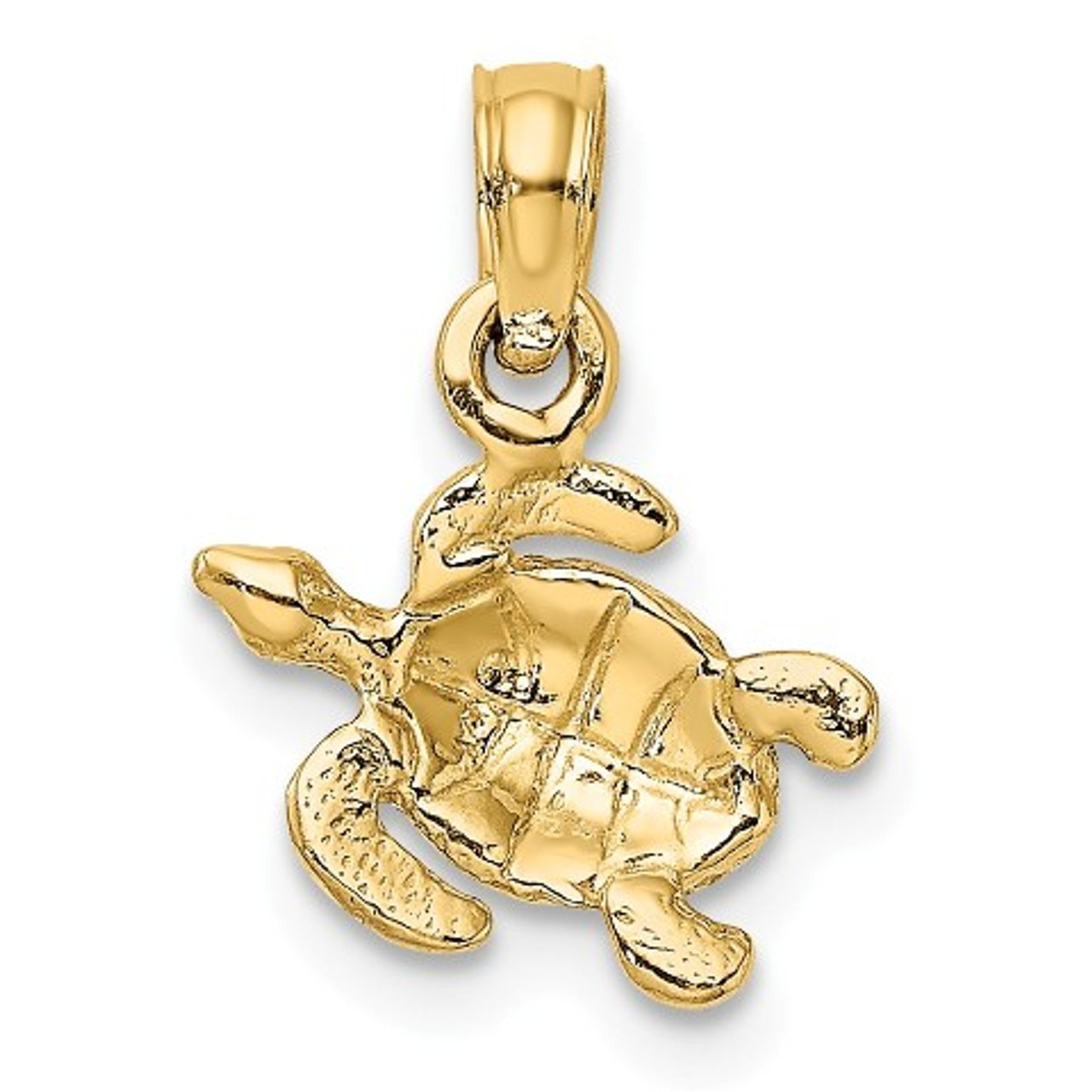 14K Yellow Gold Textured SEA TURTLE Charm Pendant - (A91-537)