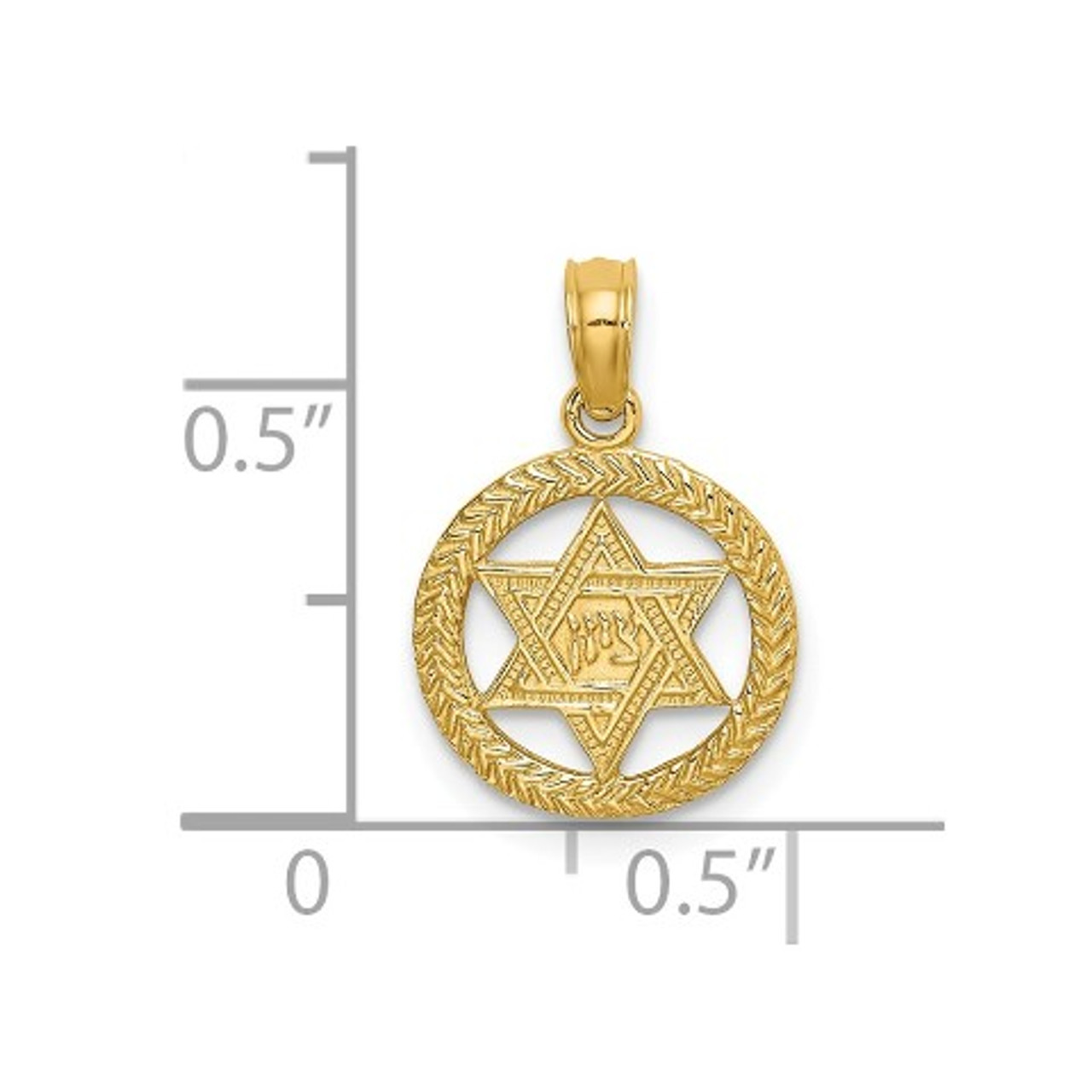 14K Yellow Gold Engraved Star of David In Circle Charm Pendant - (A93-444)
