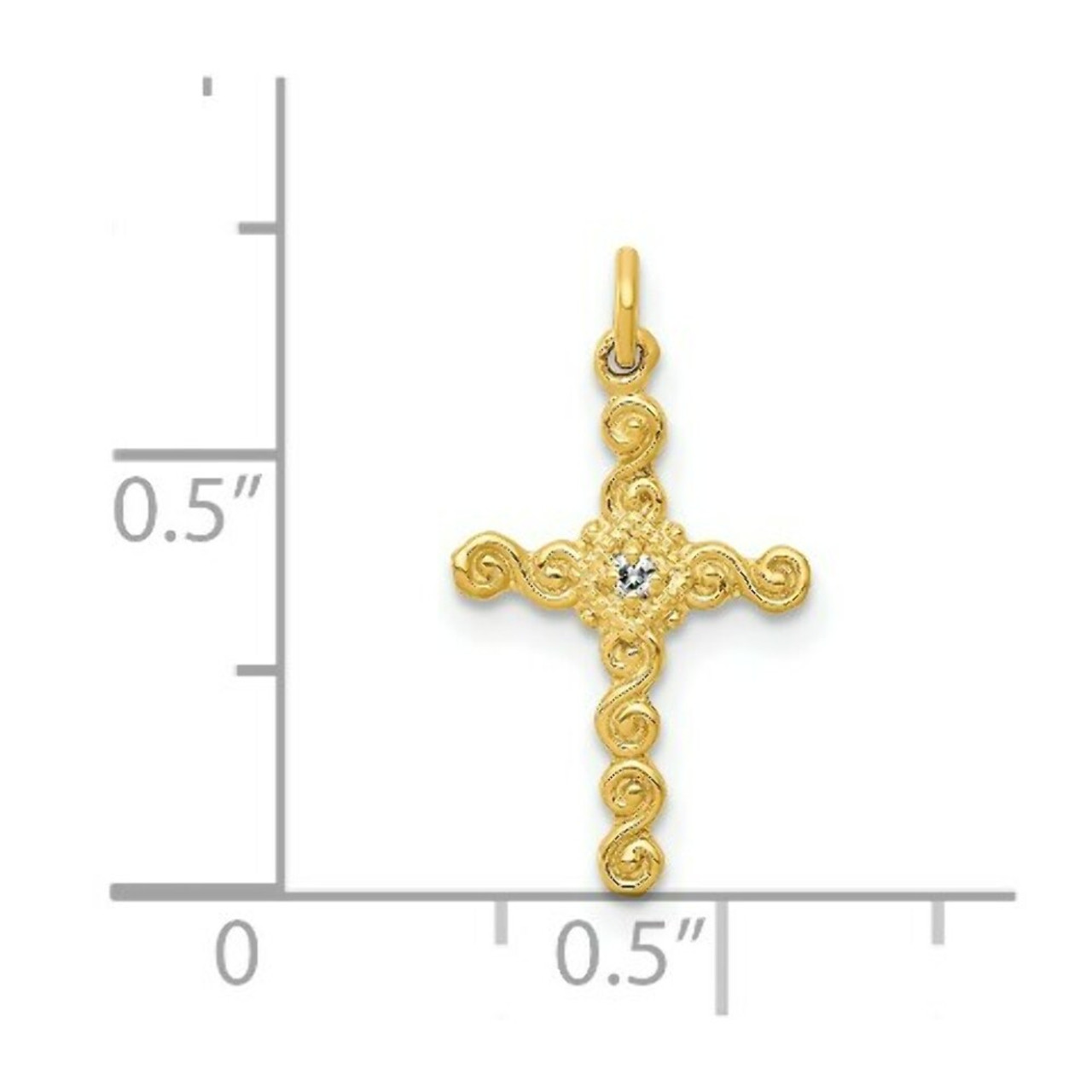14K Yellow Gold Small Diamond Accent Cross Charm - (A97-214)