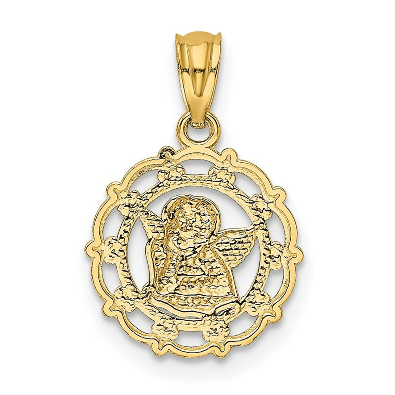 14K Yellow Gold Two-tone Framed Cherub Pendant - (A98-258)