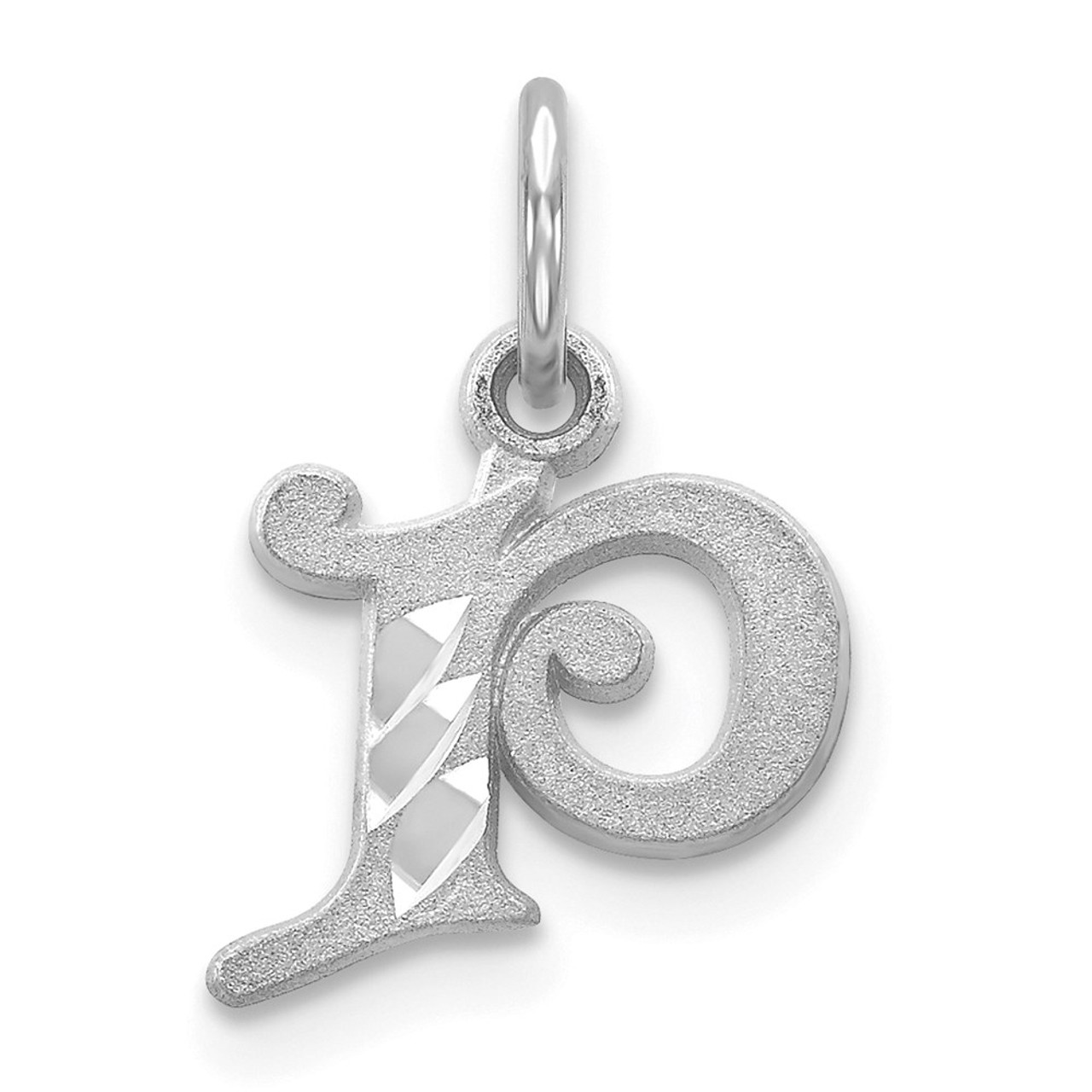 14K White Gold Diamond-cut Initial Letter P Charm Pendant - (A98-469)