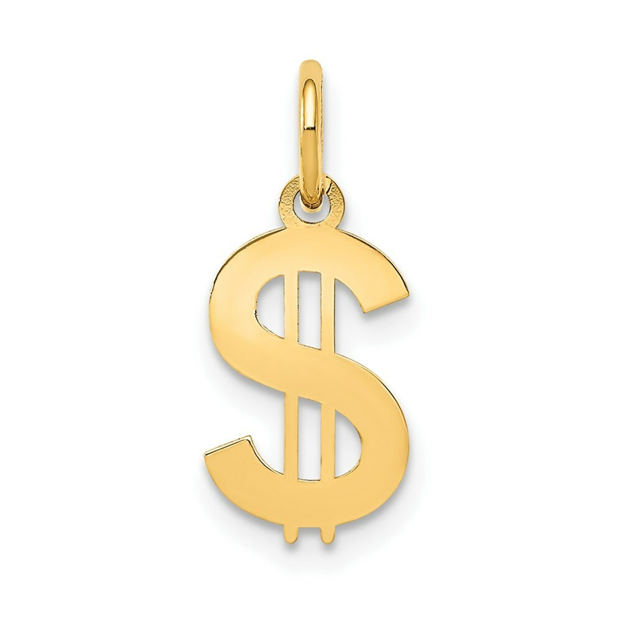 14K Yellow Gold Polished Dollar Sign Charm Pendant - (A98-563)