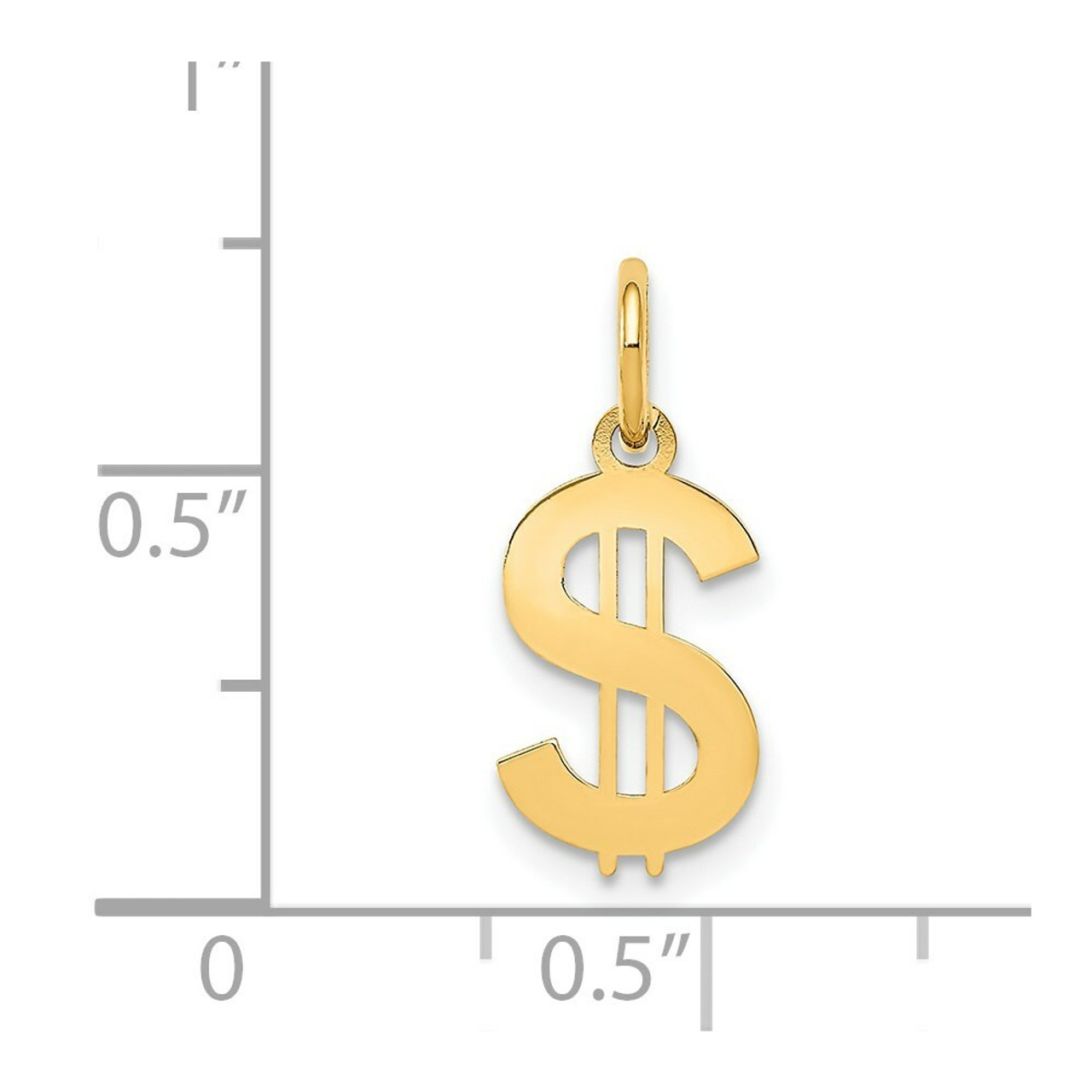 14K Yellow Gold Polished Dollar Sign Charm Pendant - (A98-563)