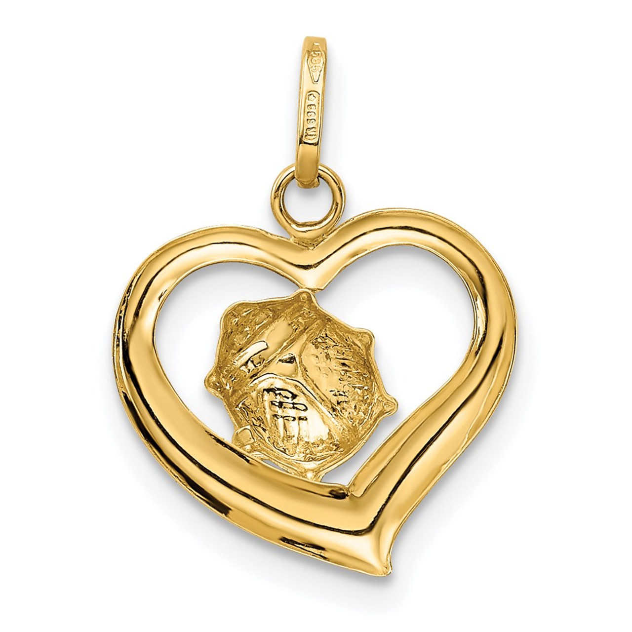 14K Yellow Gold Enameled Ladybug In Heart Charm Pendant - (A98-682)