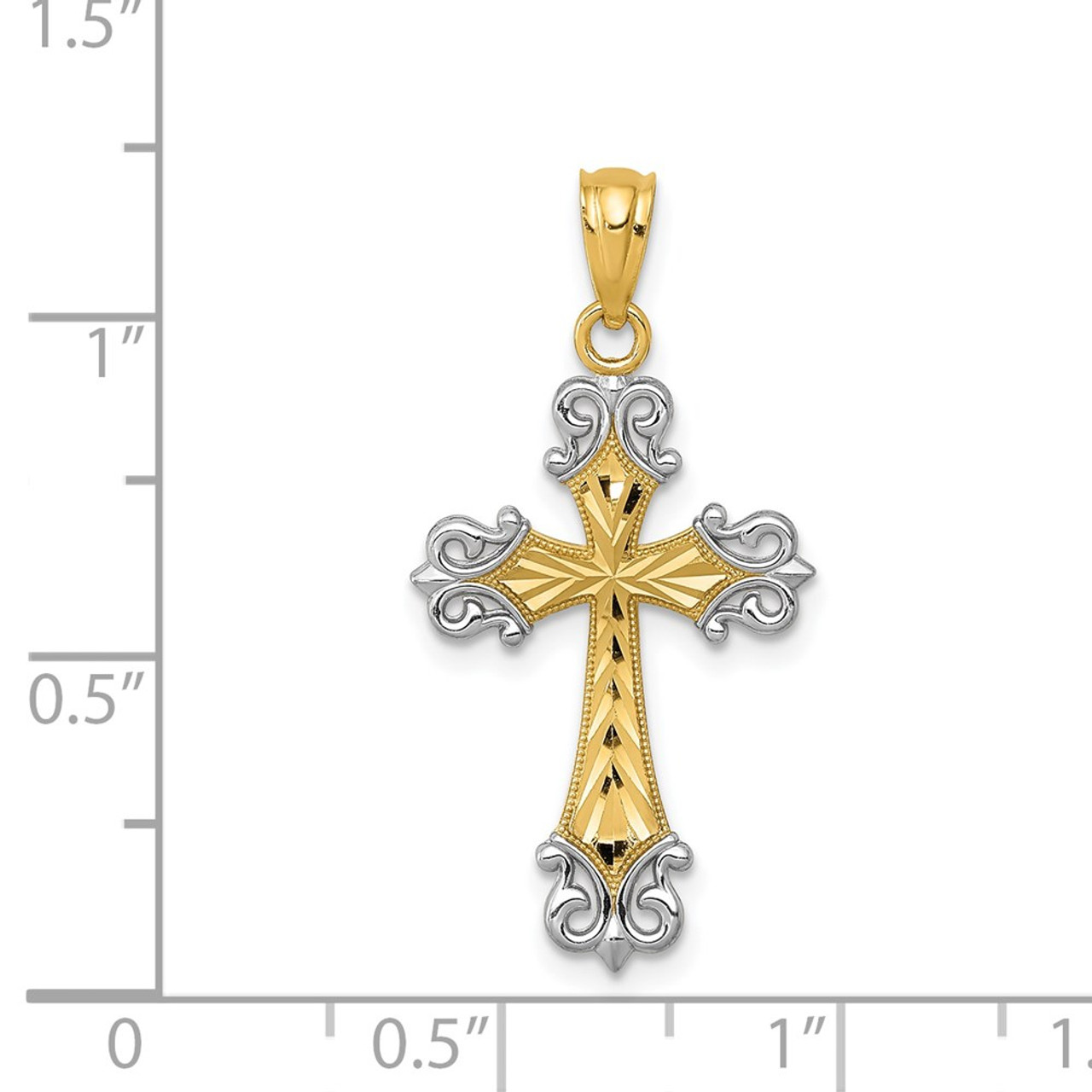 14K Yellow Gold and Rhodium Diamond-cut Cross Pendant - (B11-693