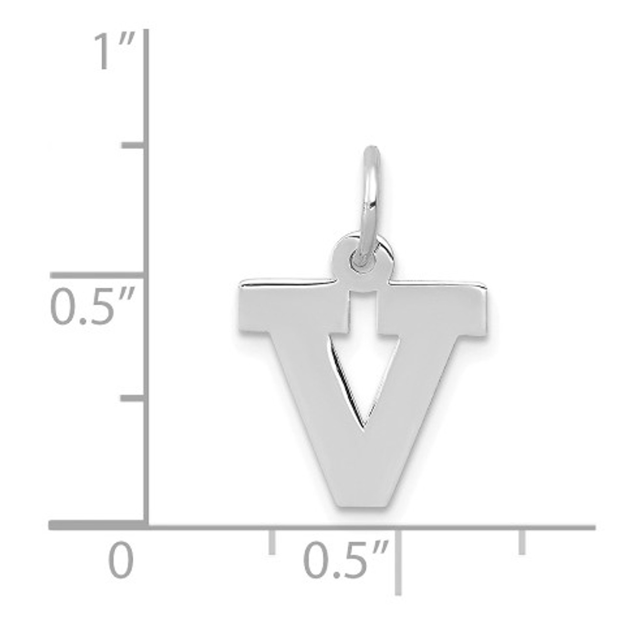14K White Gold Small Block Initial Letter V Charm Pendant - (B11-881)