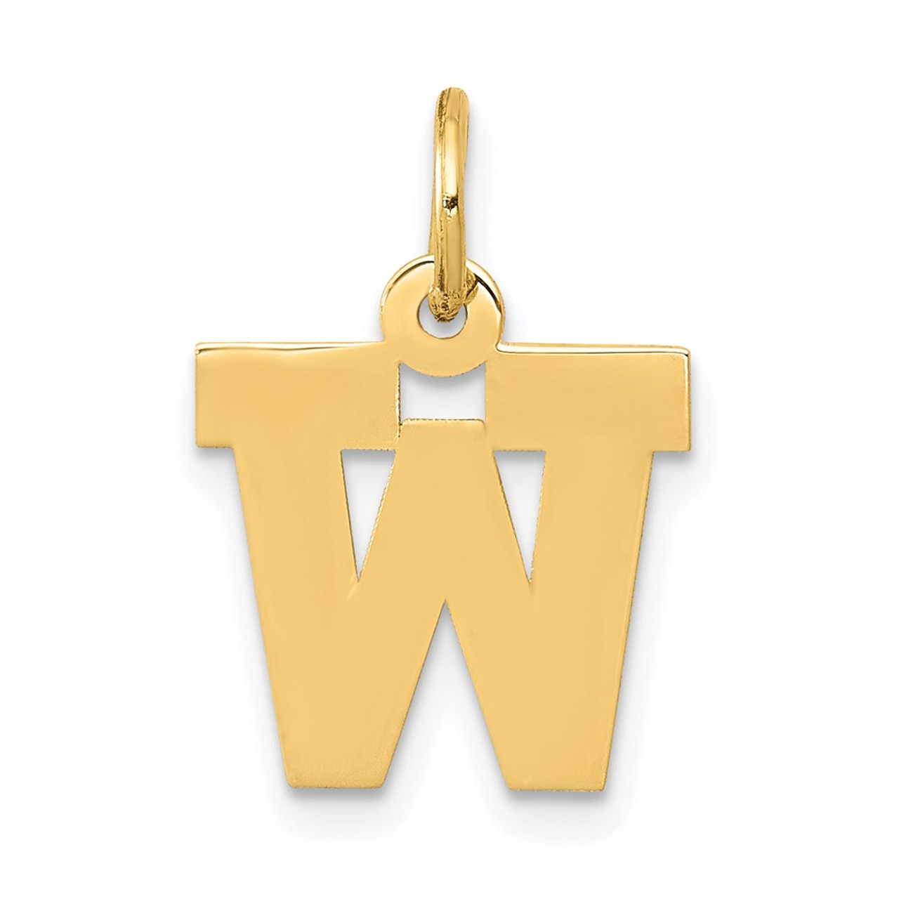 14K Yellow Gold Small Block Initial Letter W Charm Pendant - (B11-887)