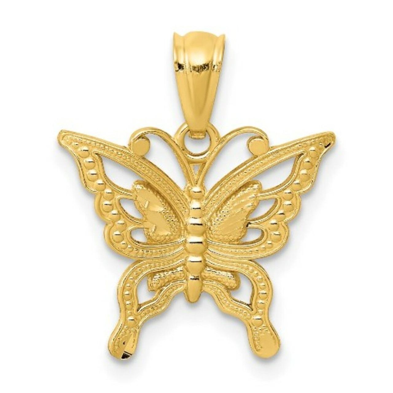 14K Yellow Gold Diamond-cut Butterfly Pendant - (B13-173)