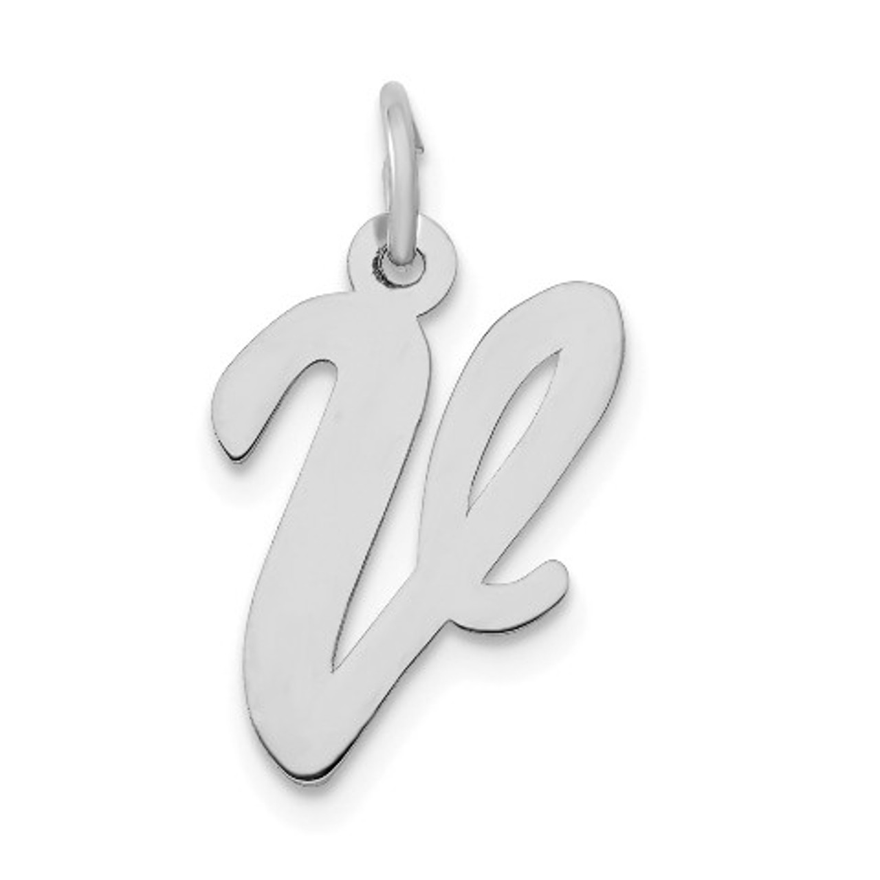 14K White Gold Medium Script Initial Letter V Charm Pendant - (B13-322)
