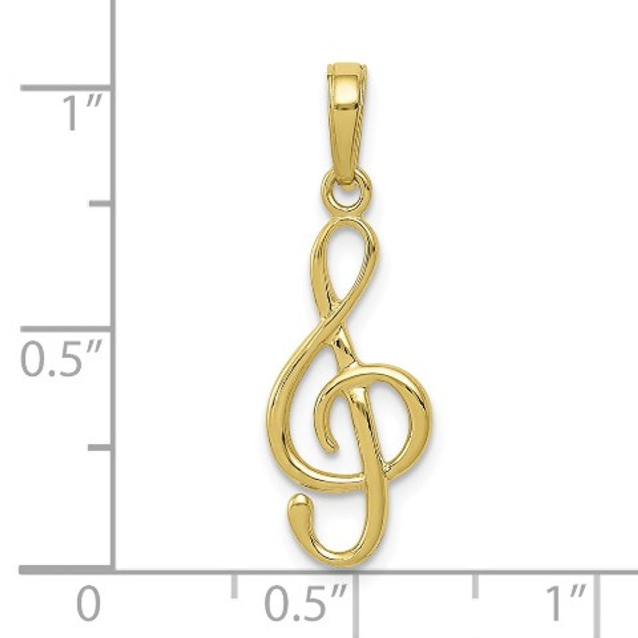 10K Yellow Gold 3-D Treble Clef Pendant - (B14-379)