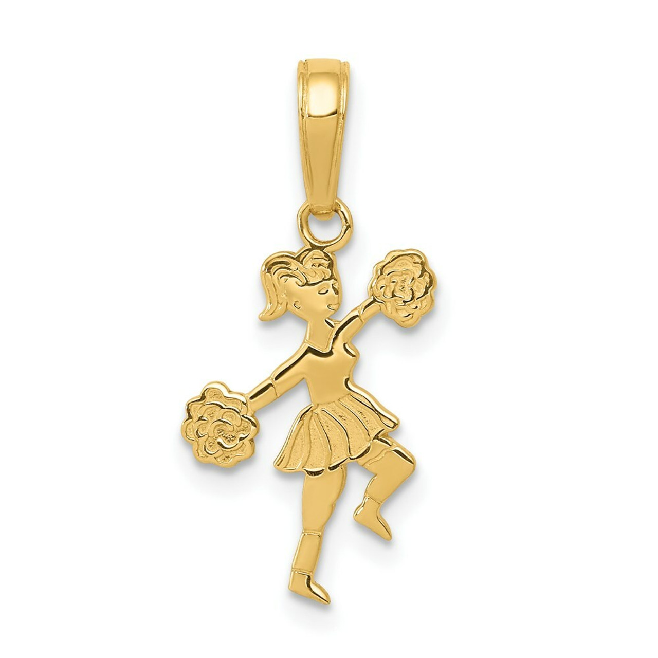 14K Yellow Gold Cheerleader with Pom-Poms Pendant - (A83-288)