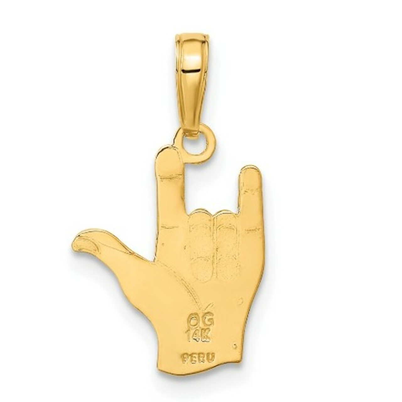 14K Yellow Gold I Love You Hand/ Sign Language Pendant - (A83-388)