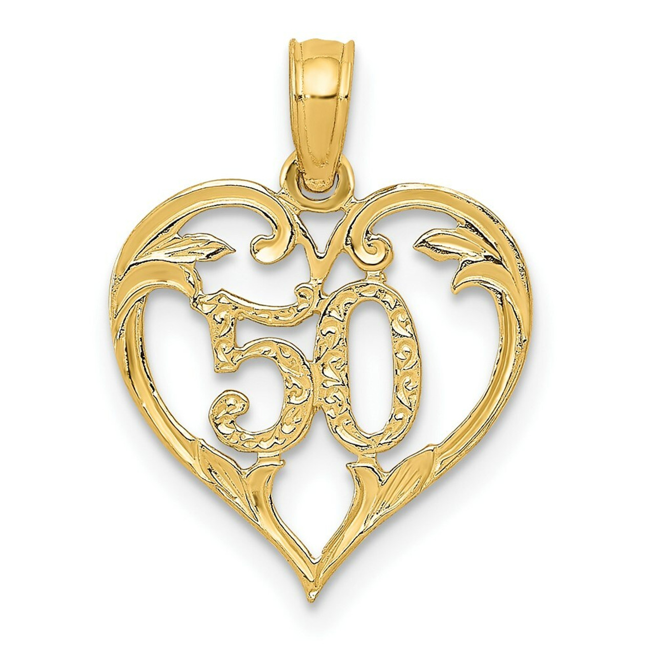 14K Yellow Gold 50 Inside Heart Cutout Pendant - (A83-390)
