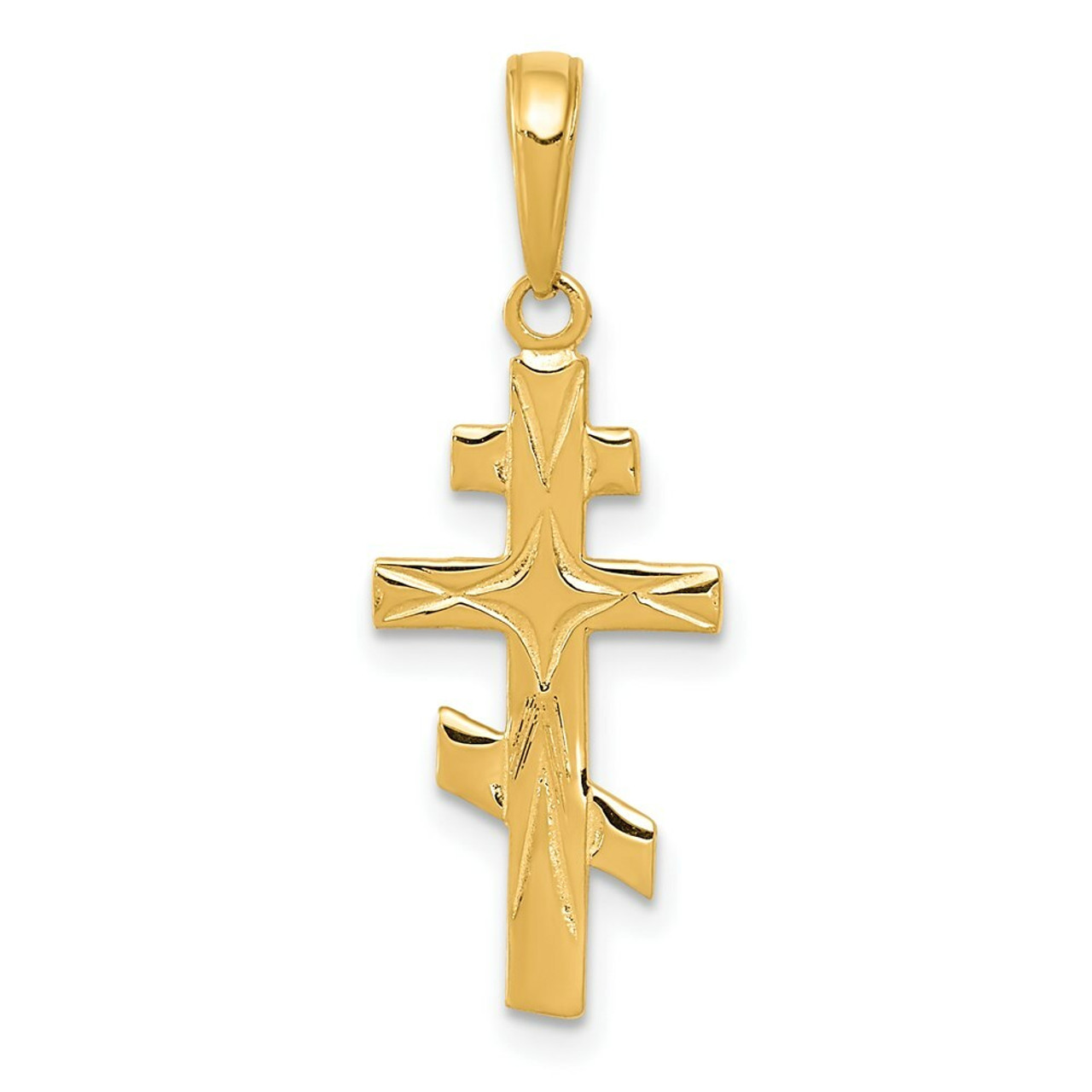 14K Yellow Gold Eastern Orthodox Cross Pendant 26mm length - (A83-588) 14K Yellow Gold Eastern Orthodox Cross Pendant 26mm length - (A83-588)