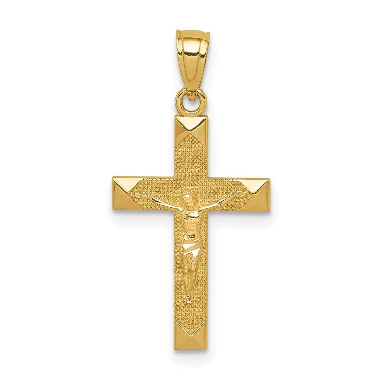 14K Yellow Gold Diamond-cut Crucifix Pendant 27mm length - (A83-659)
