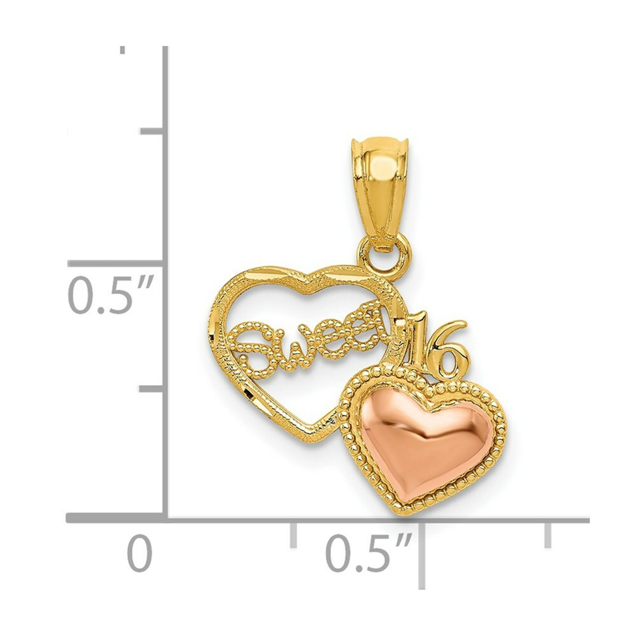 14K Two-tone Gold Sweet 16 Heart Pendant - (A84-556) - Roy Rose