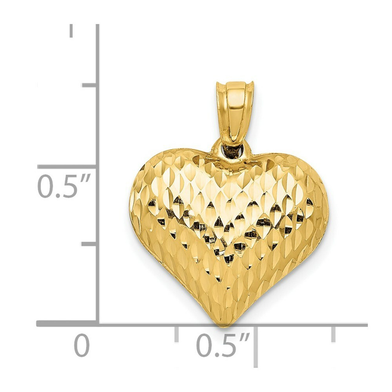 14K Yellow Gold Diamond-cut Puffed Heart Charm - (A84-587)