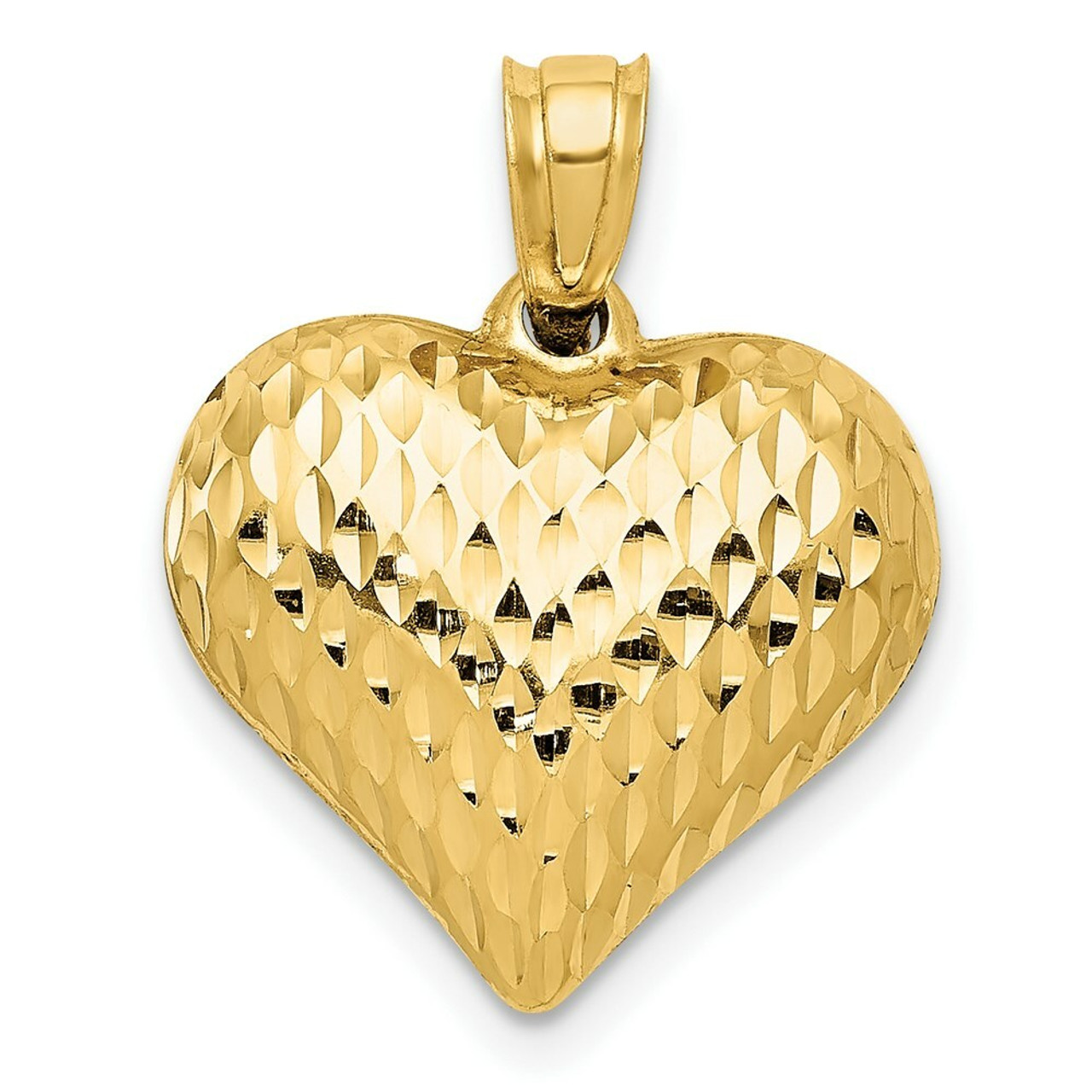 14K Yellow Gold Diamond-cut Puffed Heart Charm - (A84-587)