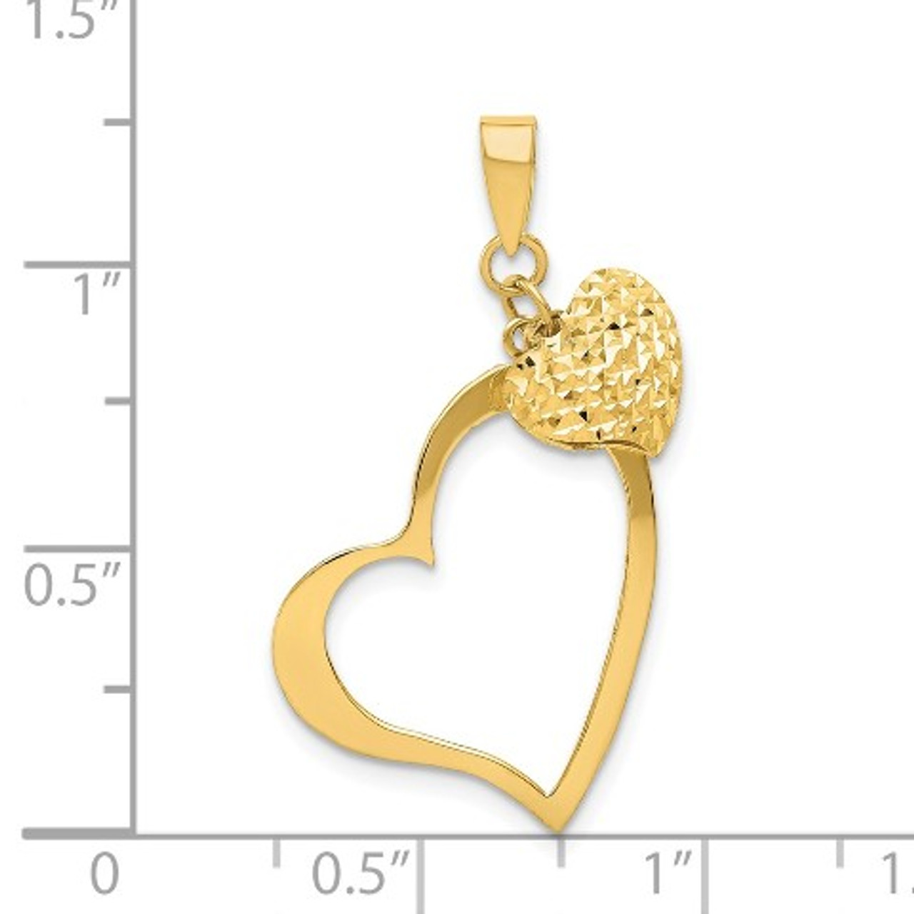 14K Solid Yellow Gold Puffed Heart Necklace