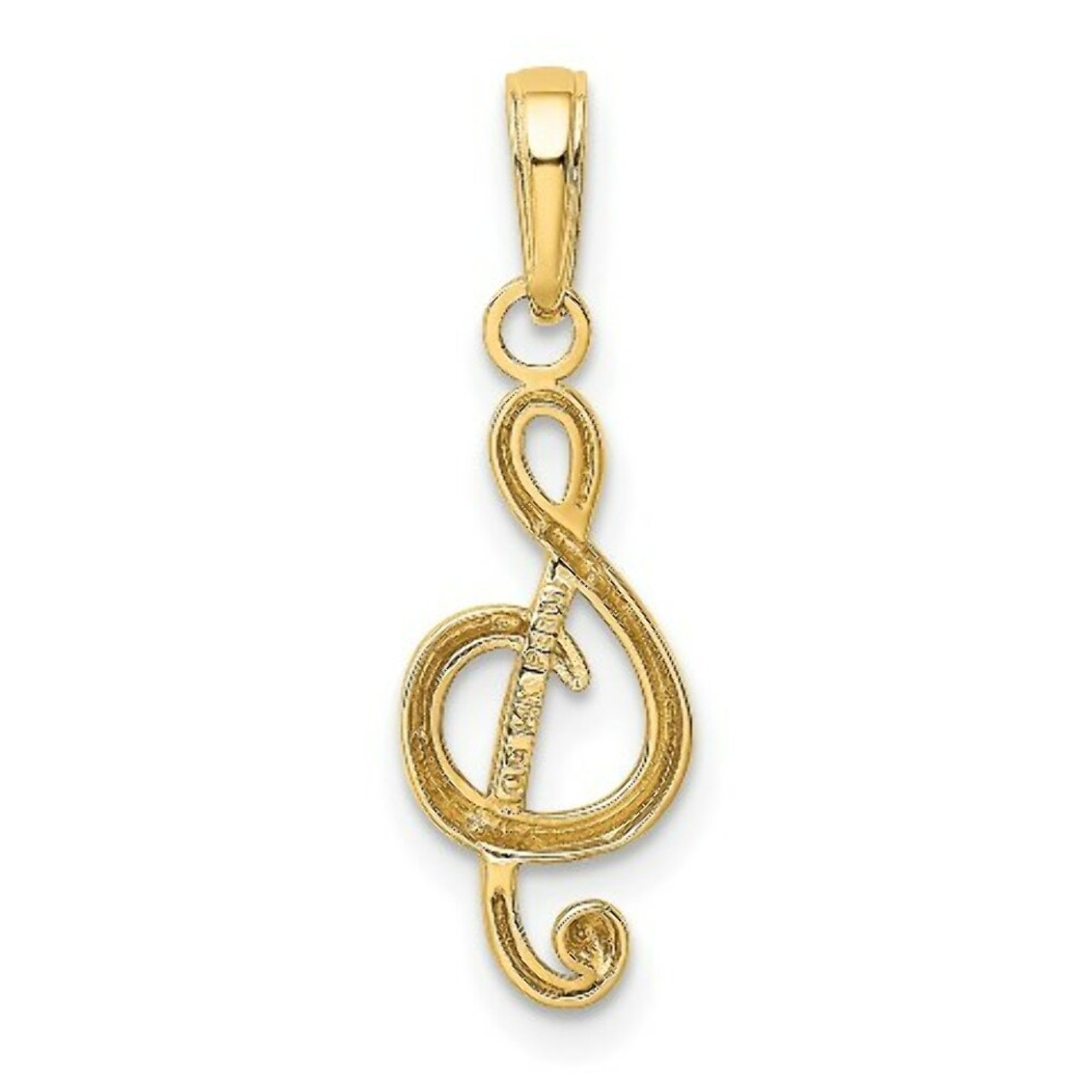14K Yellow Gold Polished Open-Backed Treble Clef Pendant - (A85-407)