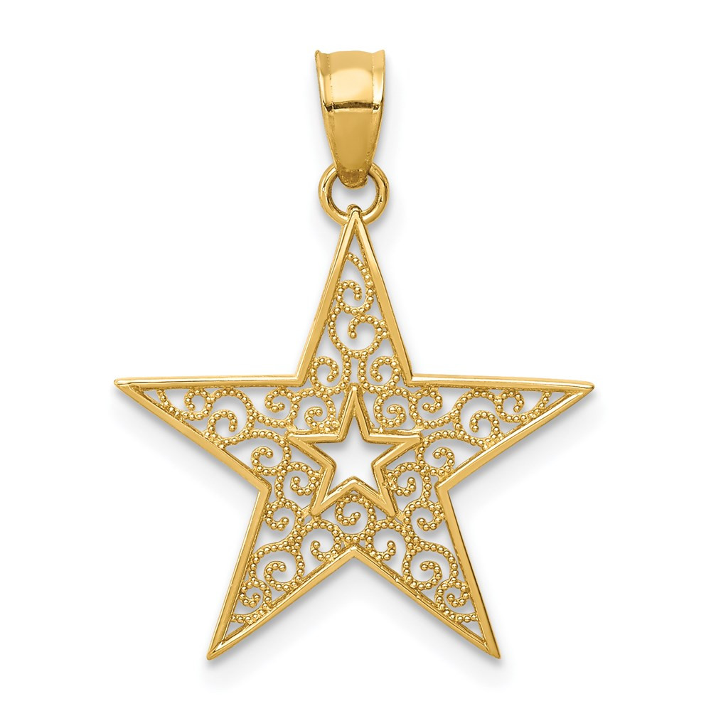 14K Yellow Gold Filigree Star Pendant - (A85-707) - Roy Rose Jewelry