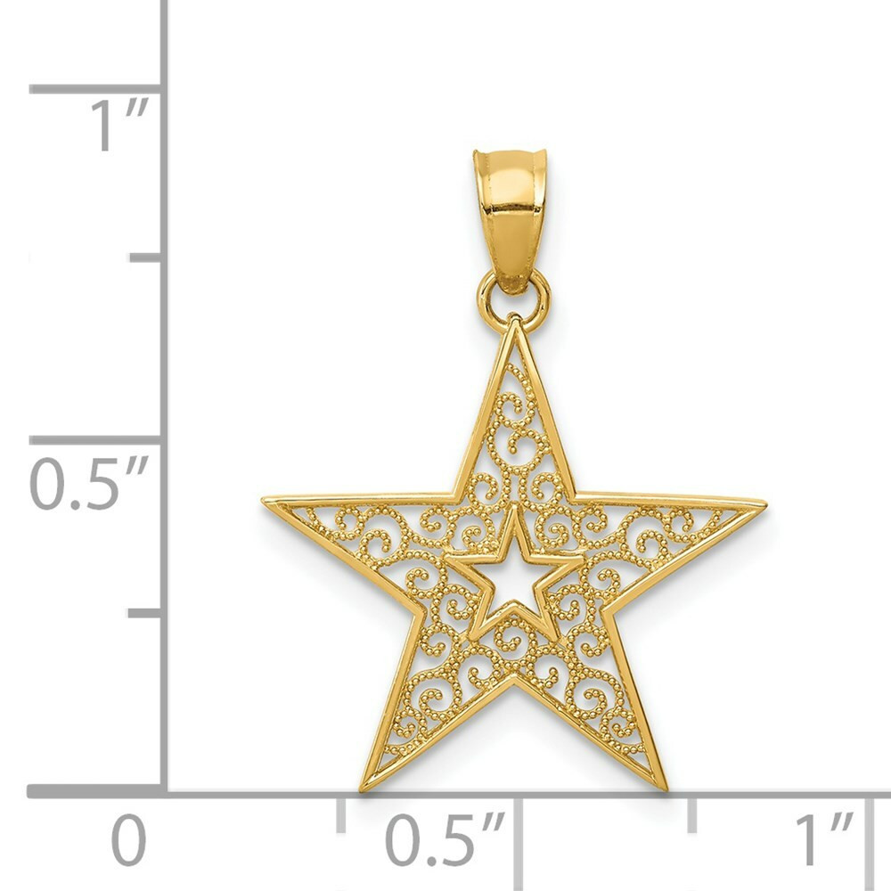 STAR JEWELRY ゴールド 14K Yellow Gold Filigree Star Pendant - (A85-707) - Roy Rose Jewelry