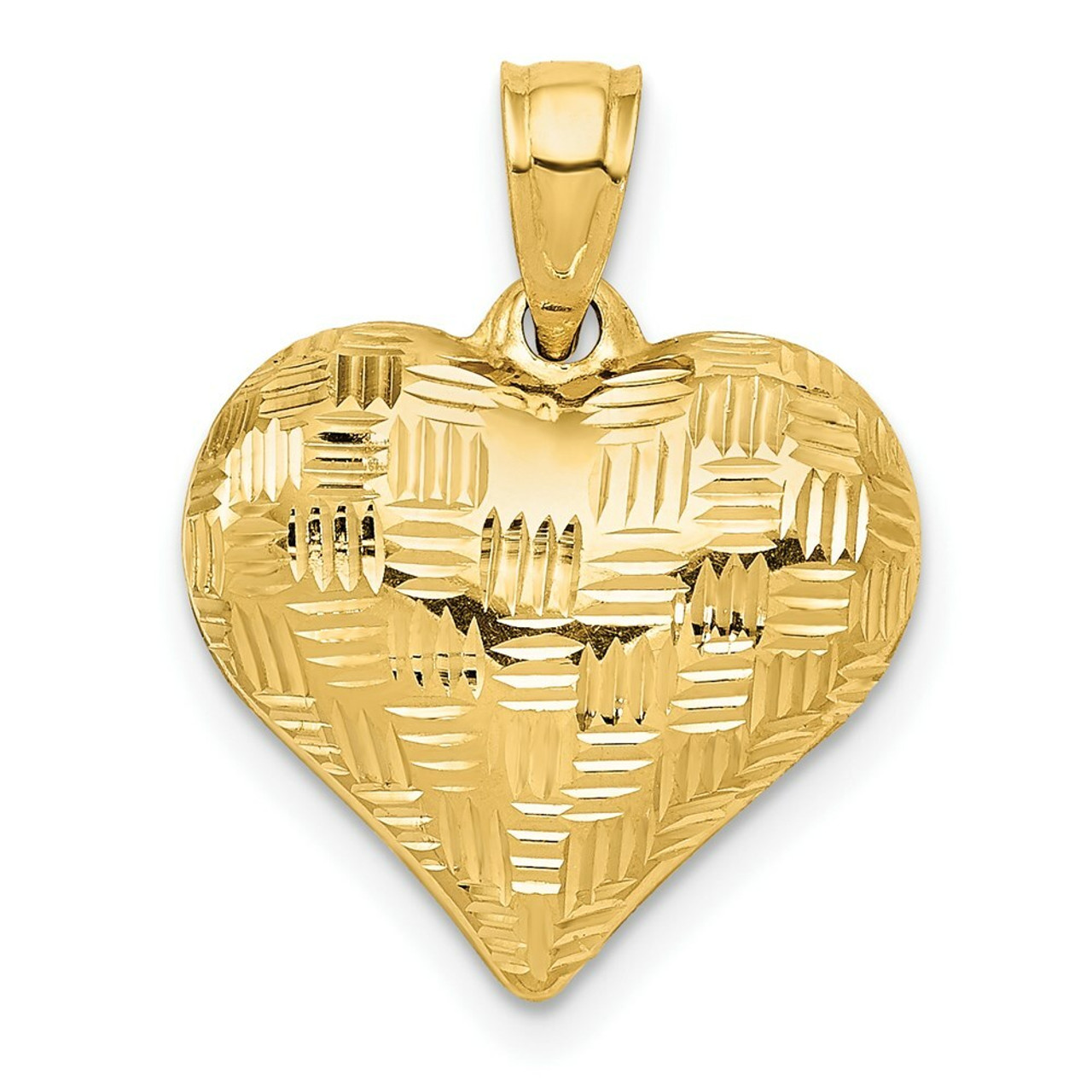 14K Yellow Gold Textured Puff Heart Pendant - (A85-712)