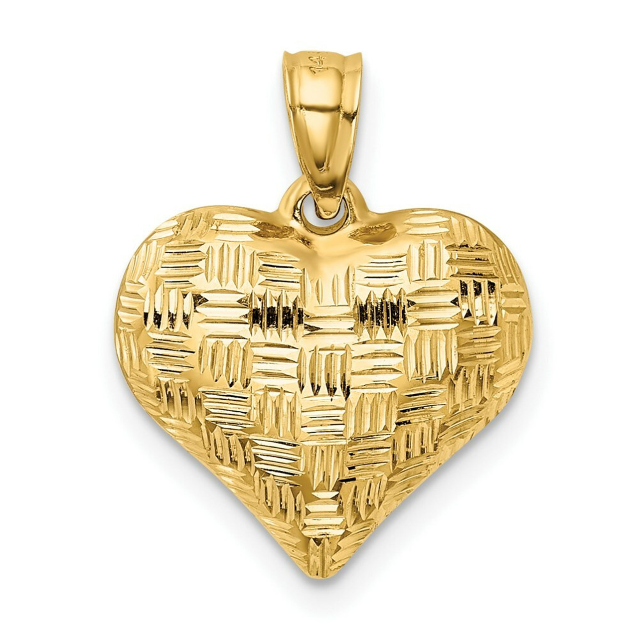 14K Yellow Gold Textured Puff Heart Pendant - (A85-712)