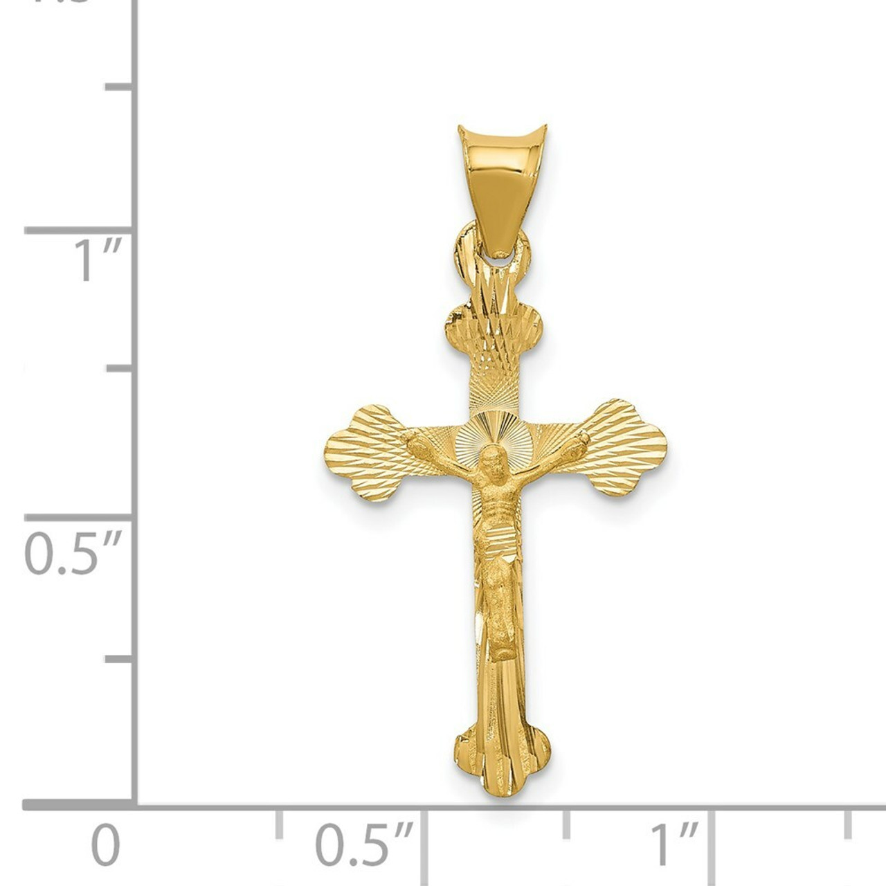 14K Yellow Gold Polished Satin and Diamond-cut Crucifix Pendant 29.5mm length - (A87-235)