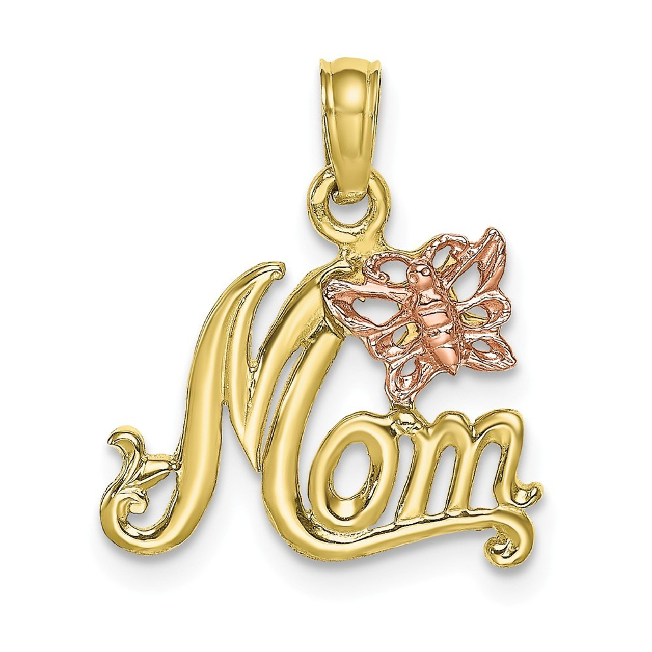10K Two-tone Gold Mom With Butterfly Charm Pendant - (A89-178)