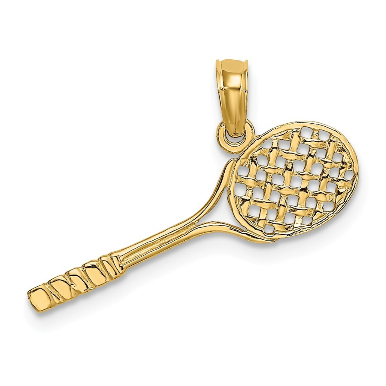 14K Yellow Gold Solid Polished 3-Dimensional Tennis Racquet Charm