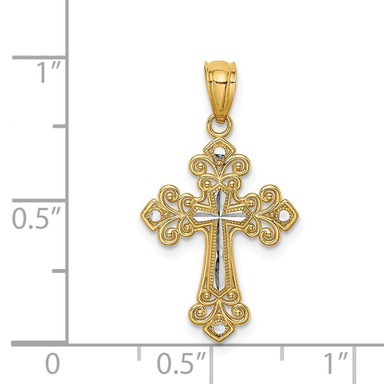 14K Yellow Gold Two-tone Diamond-cut Cross Pendant - (A89-933)