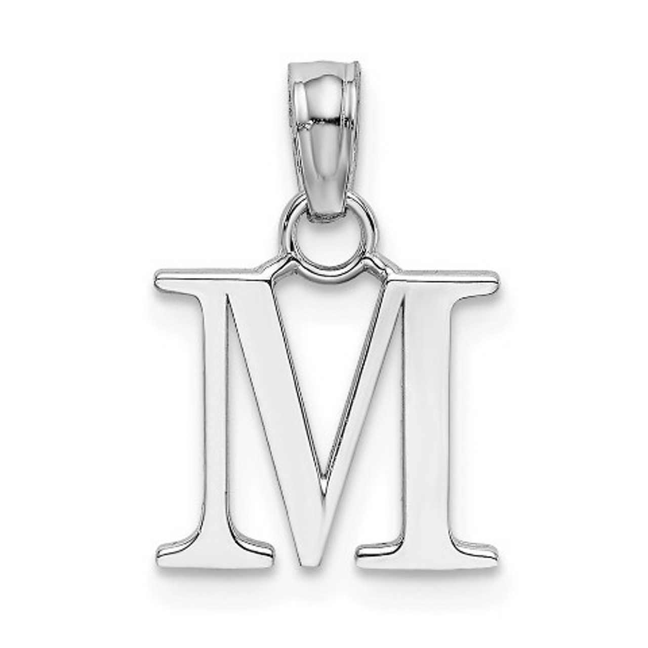 14K White Gold Polished M Block Initial Charm Pendant - (A90-298)