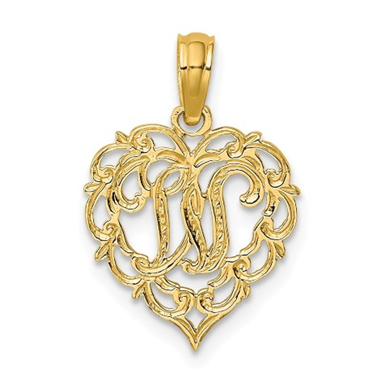 14K Yellow Gold W Script Initial In Heart Charm Pendant - (A90-619