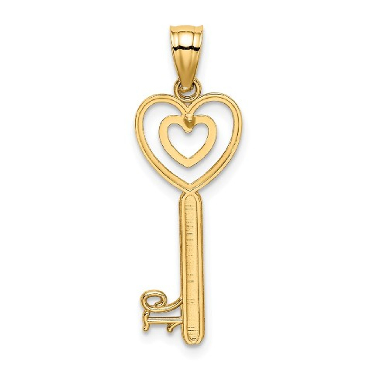 14K Yellow Gold Key With Heart Sweet 16 Charm Pendant - (A92-168)