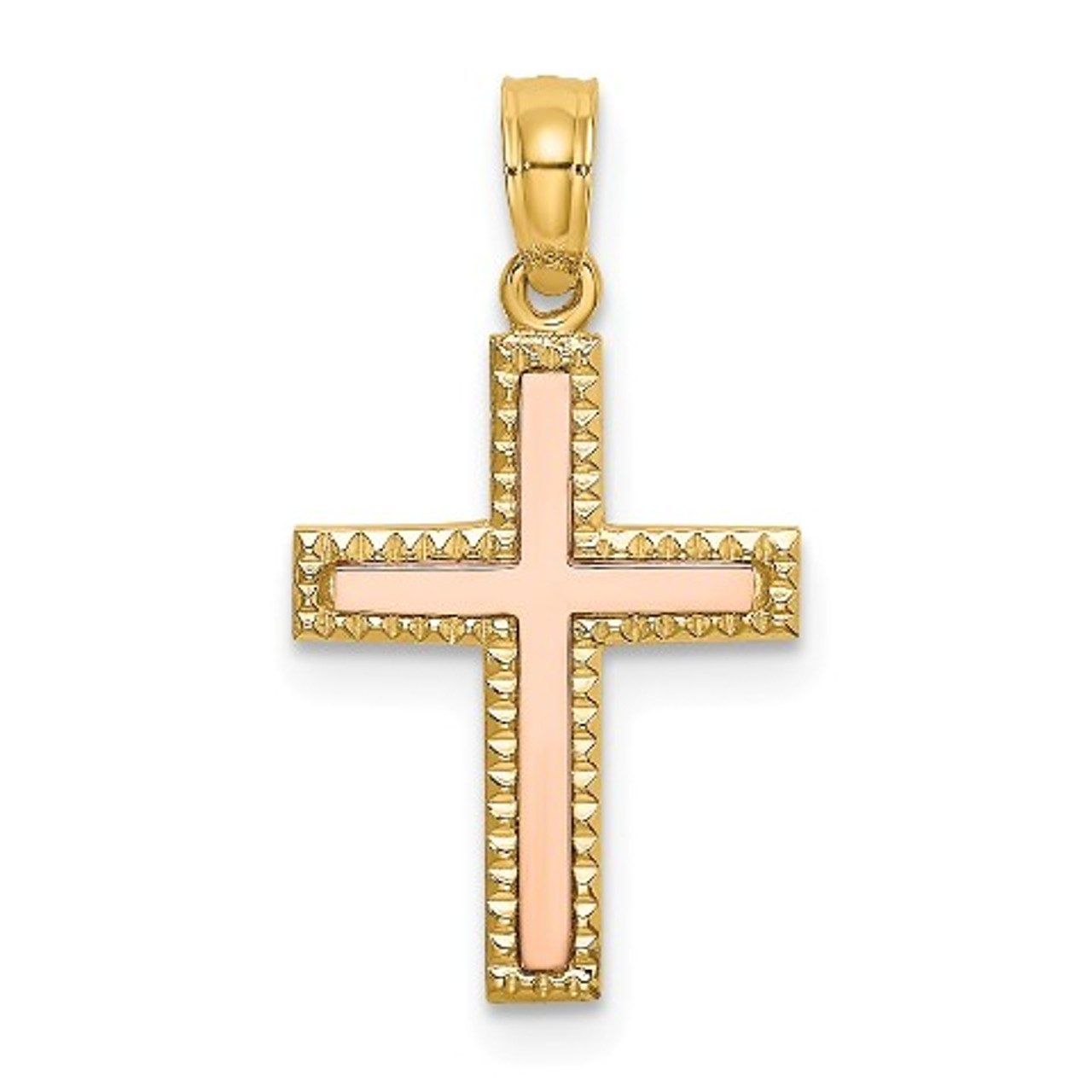 14K Two-tone Gold Polished Cross Charm Pendant - (A94-129)