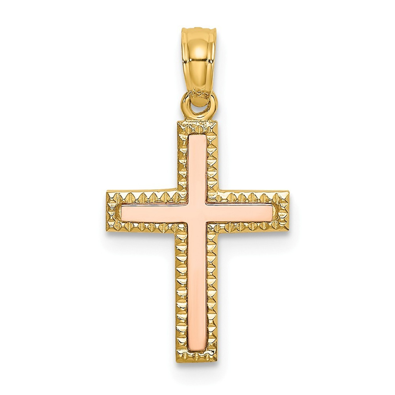 14K Two-tone Gold Polished Cross Charm Pendant - (A94-129)