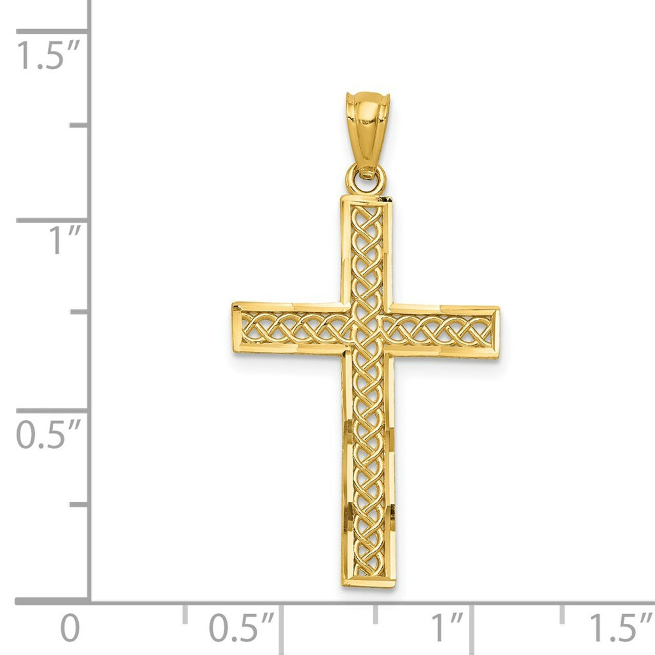 14K Yellow Gold Diamond-cut Filigree Cross Pendant 34mm length - (A98-263)