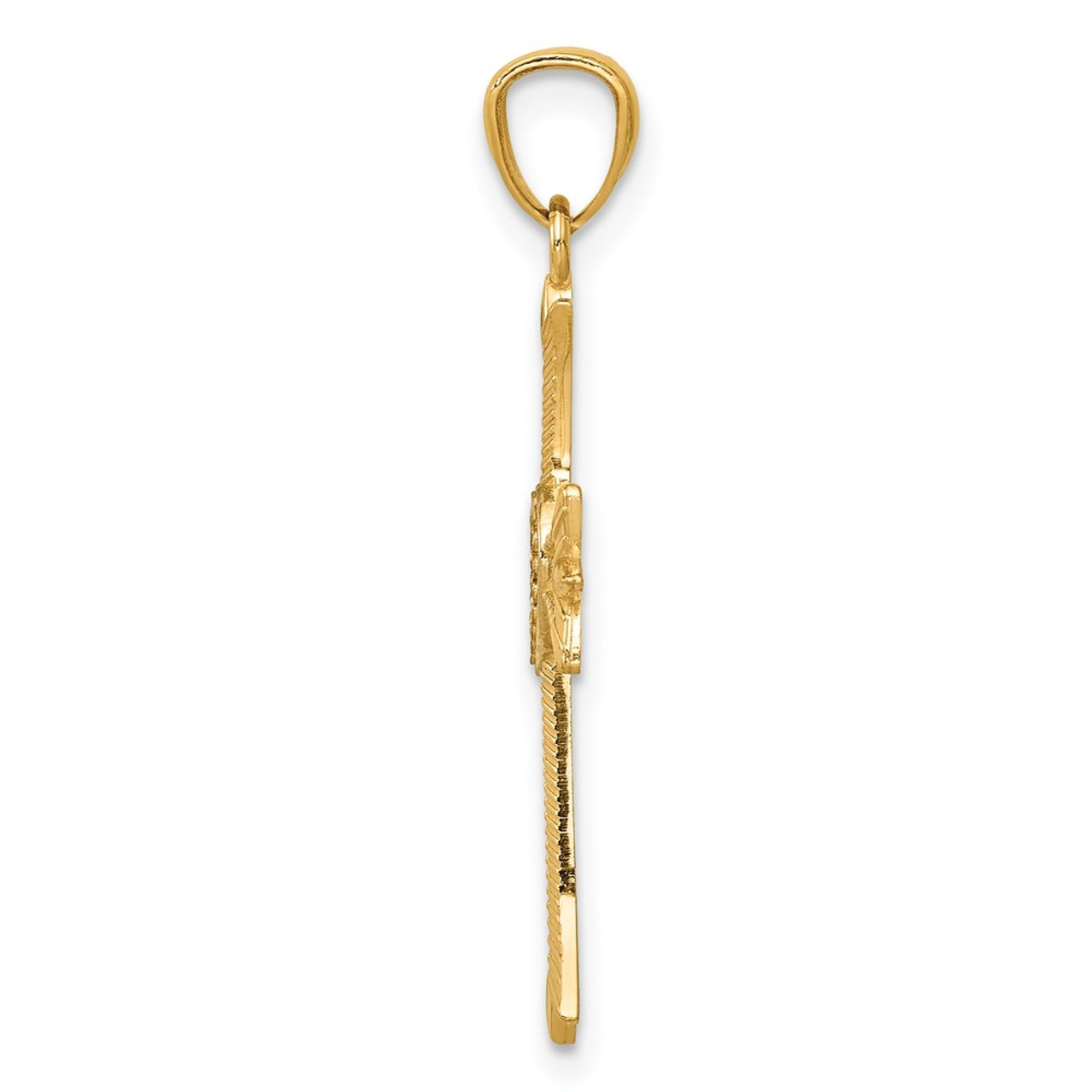14K Yellow Gold Yellow Gold Rhodium Plated Diamond-cut Cross with Heart Pendant - (A99-974)