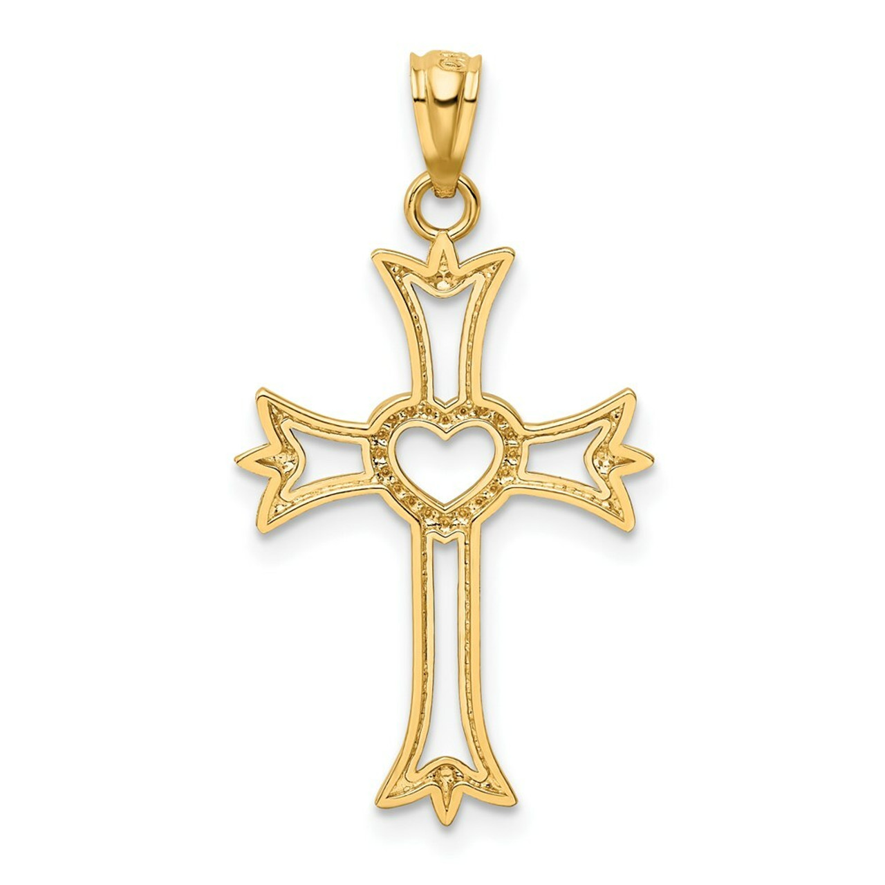 14K Yellow Gold Yellow Gold Rhodium Plated Diamond-cut Cross with Heart Pendant - (A99-974)