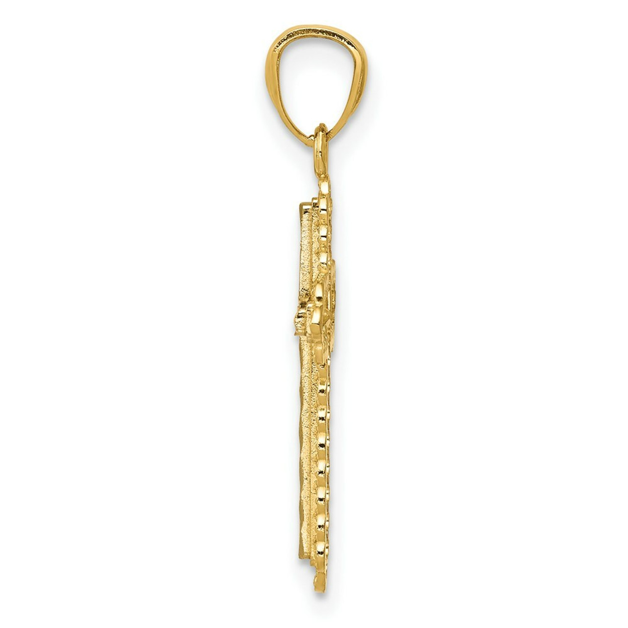14K Yellow Gold Rhodium Diamond-cut Cross Pendant 21mm length - (B11-150)