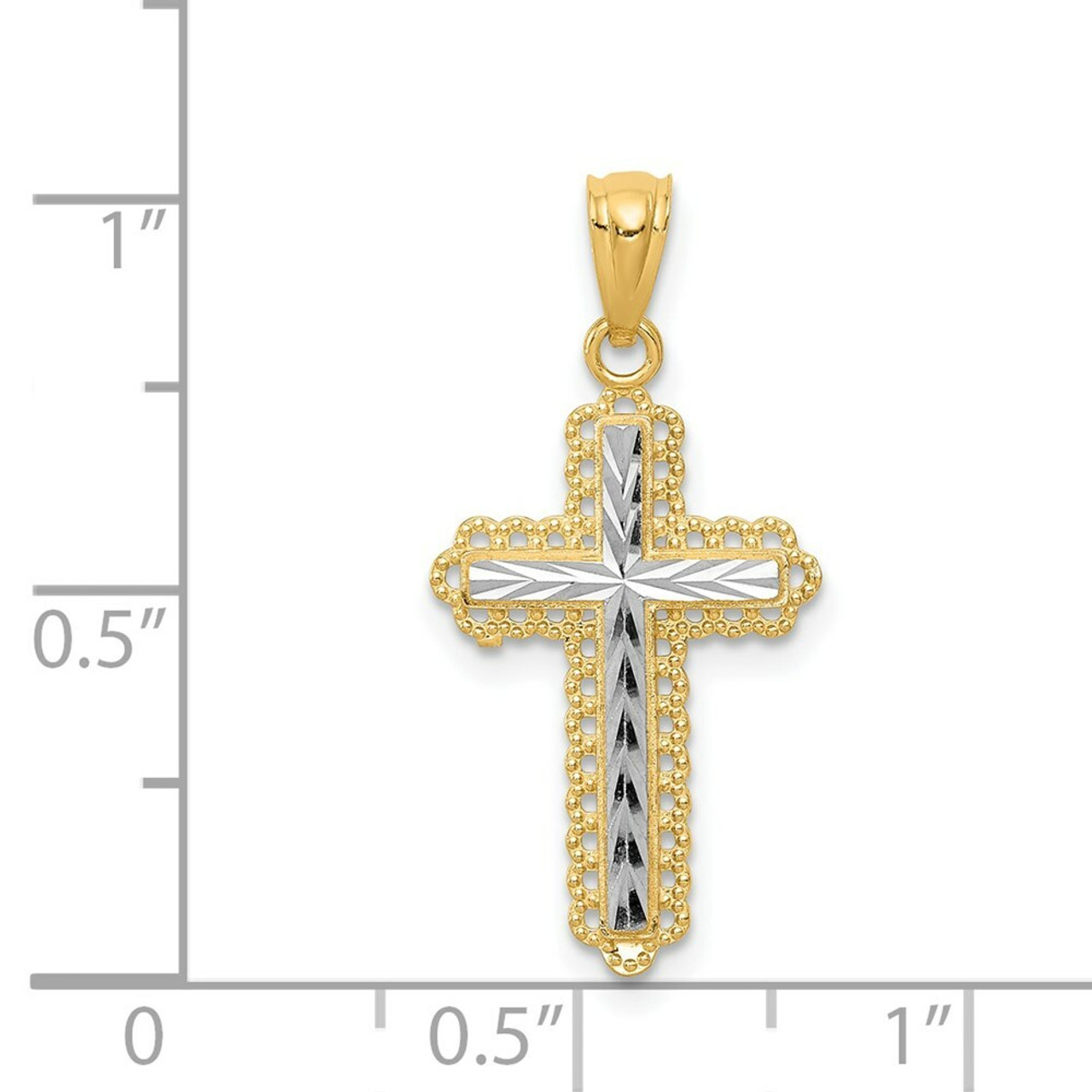 14K Yellow Gold Rhodium Diamond-cut Cross Pendant 21mm length - (B11-150)