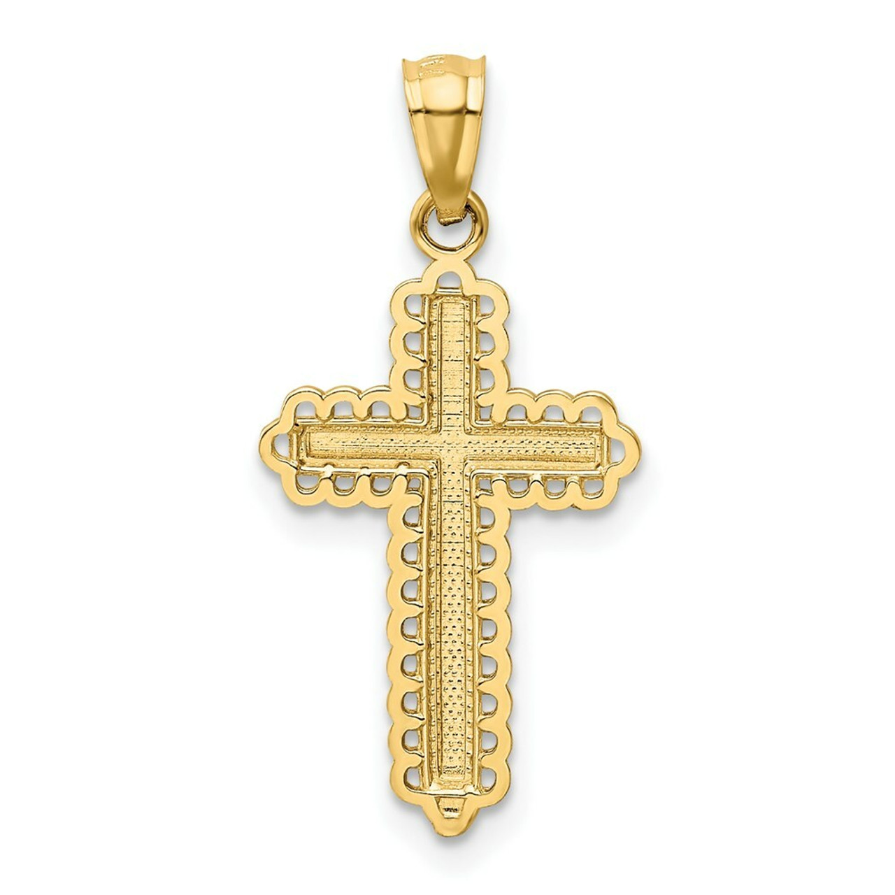 14K Yellow Gold Rhodium Diamond-cut Cross Pendant 21mm length - (B11-150)