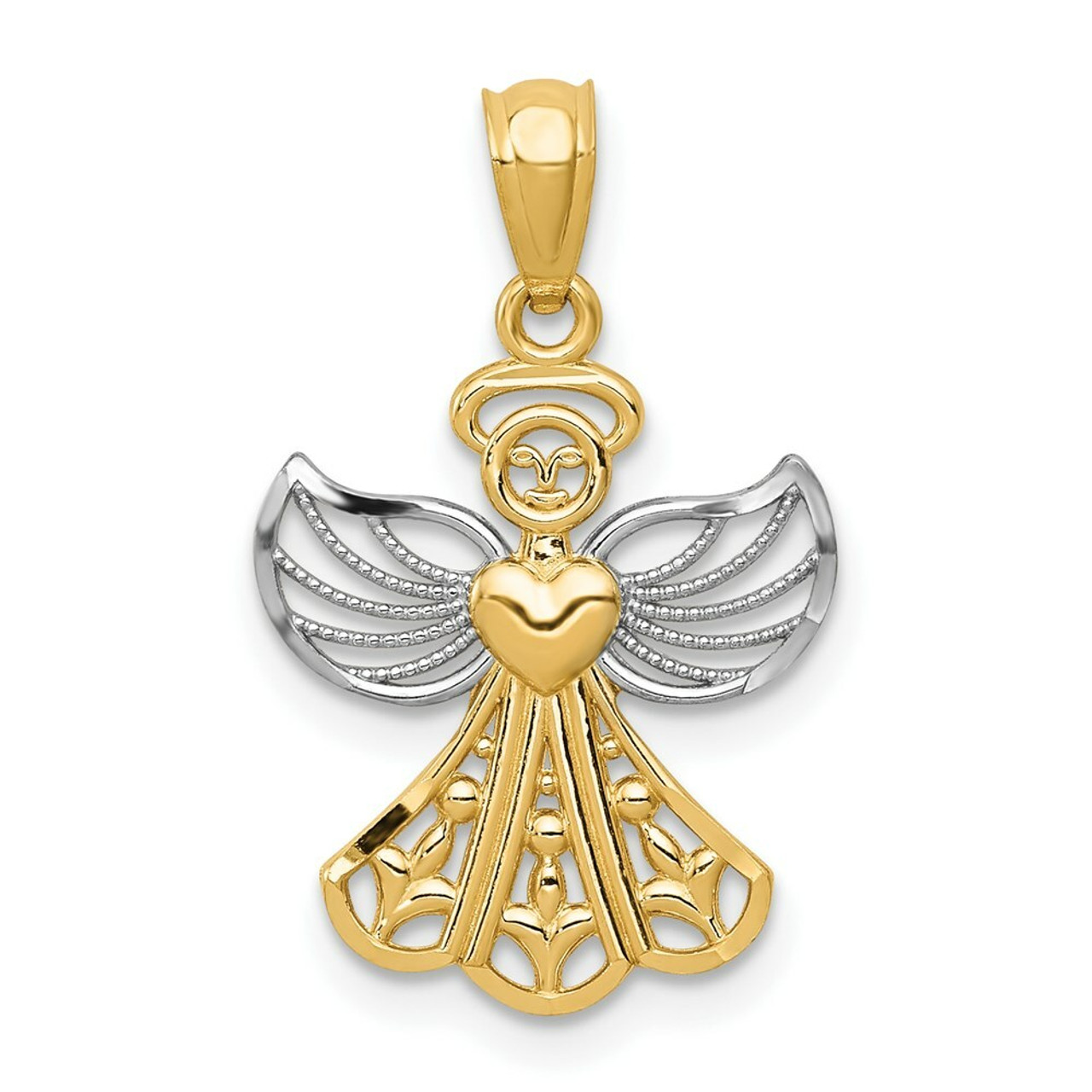 14K Yellow Gold & Rhodium Filigree Angel Pendant - (B11-284)