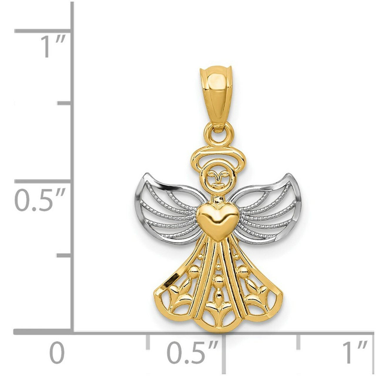 14K Yellow Gold & Rhodium Filigree Angel Pendant - (B11-284)