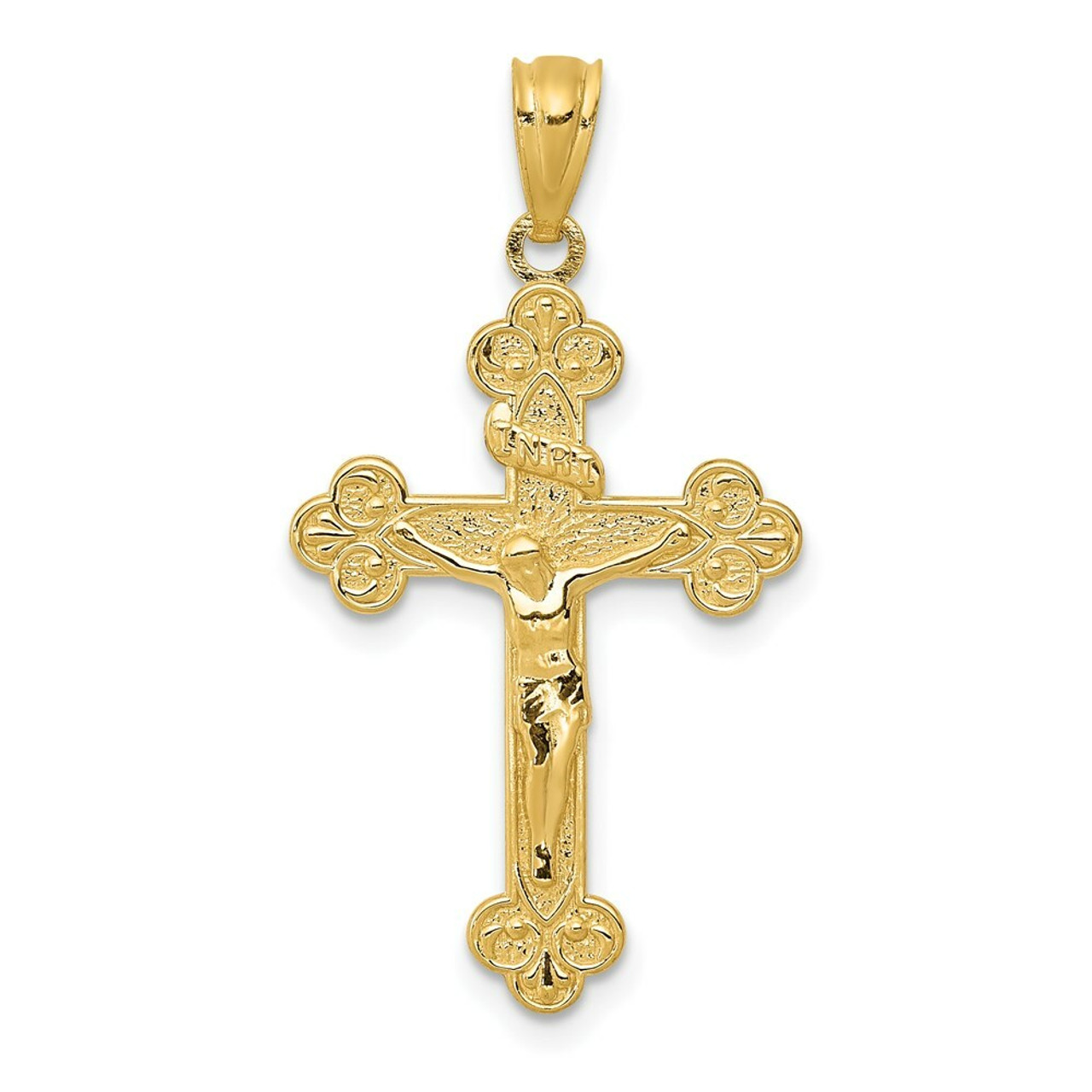 14K Yellow Gold Polished INRI Medium Crucifix Pendant - (B11-434)