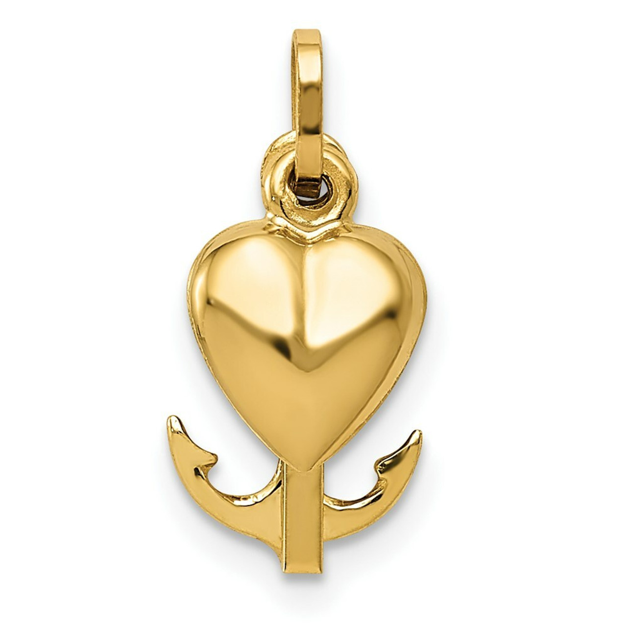 14K Yellow Gold Heart Cross and Anchor Charm - (B13-166)